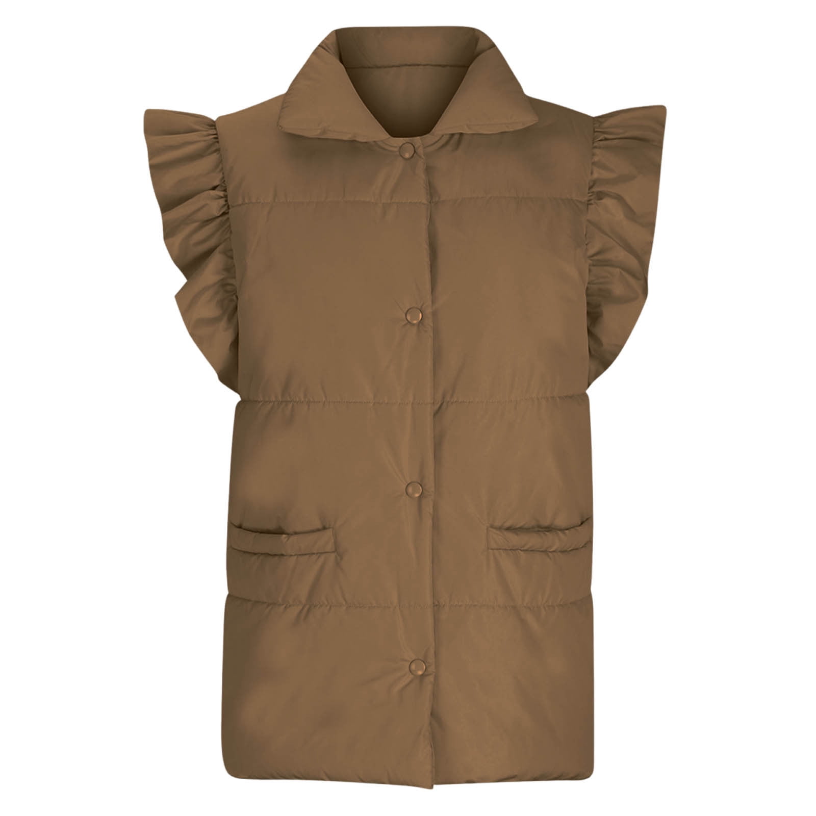 Lenpel Women's Padded Vests Button down Ruffle Sleeveless Puffer Jackets Lightweight Winter Coat with Pockets