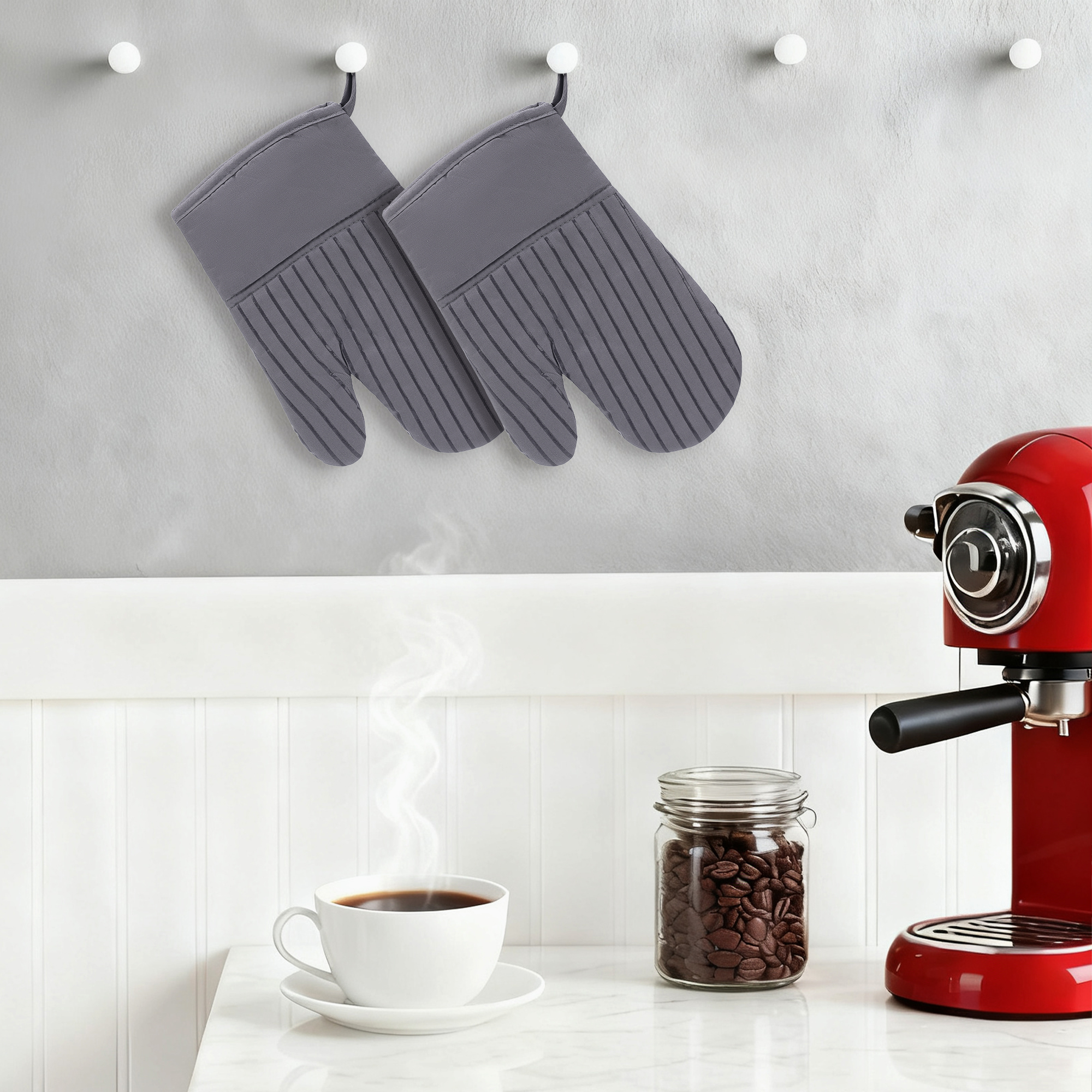 Unique Bargains 2pcs Silicone and Cotton Heat-Resistant  Oven Mitts Gray 12.6" x 7.1"