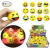 A Fun Set of 12 LED Flashing Emoji Face Squeeze Bouncy Balls (2 inches) - Stress Relief Rubber Toys for Kids and Adults, Party Favor, Anxiety Relief Toys, Pass time Toy, Circulation Healthy Toy