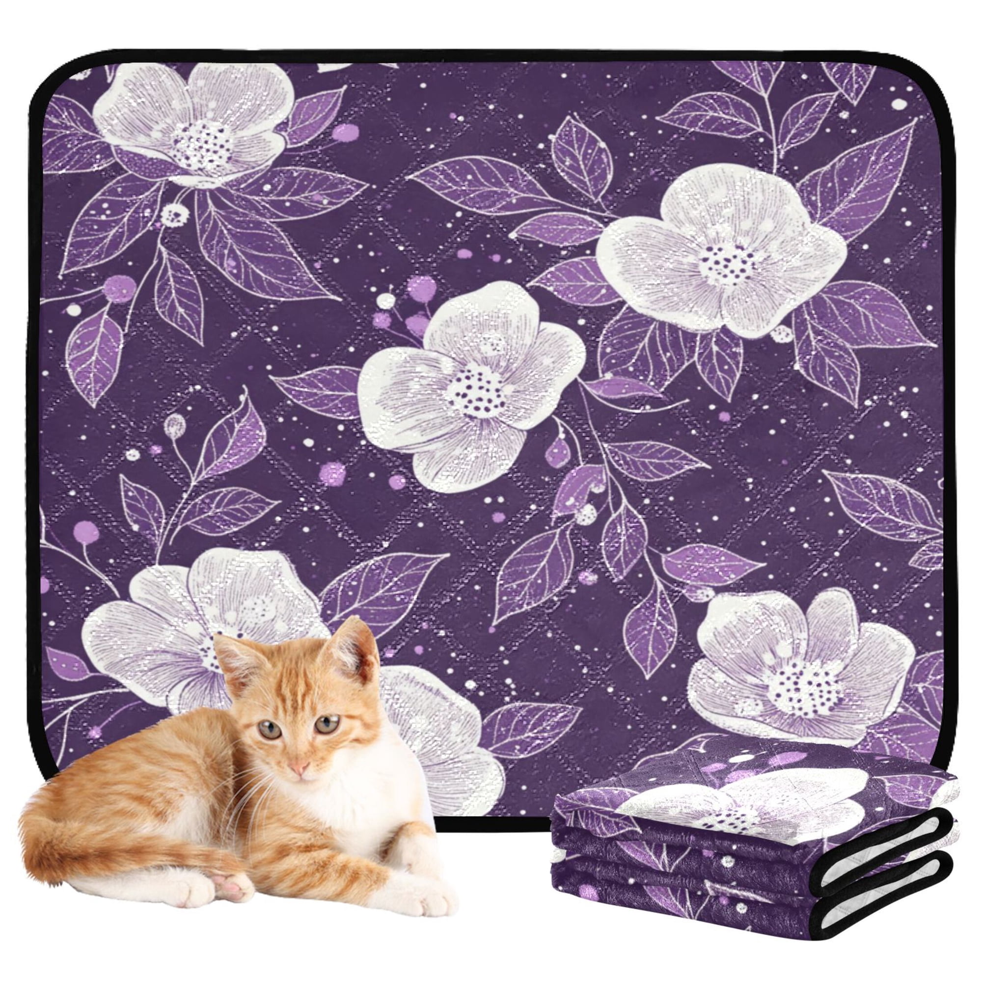 Washable Pet Pee Pads with Super Absorbent Reusable Training Pads for Dogs & Cats Purple and White Floral Pattern