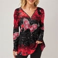 thumbnail image 3 of Tops para mujer, camiseta de talla grande con cuello en V y cremallera, Camiseta con estampado de mariposa de manga larga, Jersey informal, Tops para mujer 2021, 3 of 5
