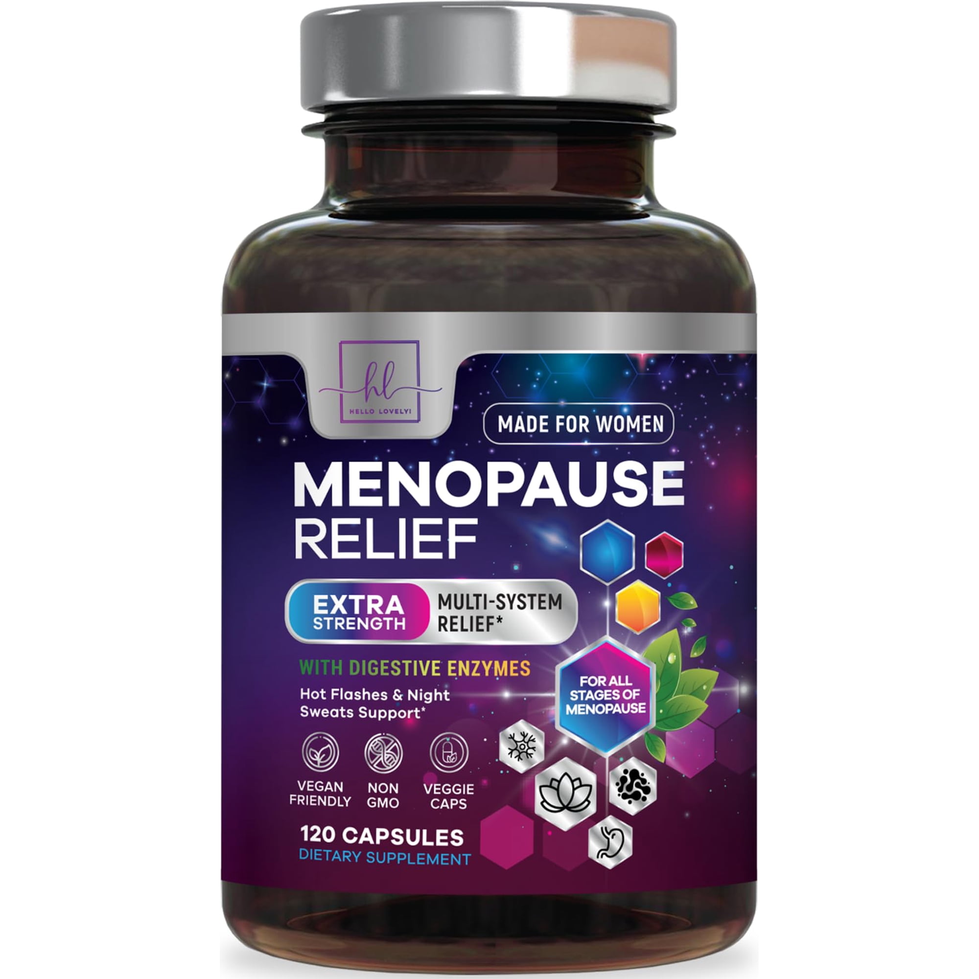 Menopause Supplements for Women - Complete Menopause Relief Support with Probiotics, Dong Quai & Black Cohosh - Hot Flash & Night Sweats, Vaginal & Digestive Support, Bottled in USA - 120 Capsules