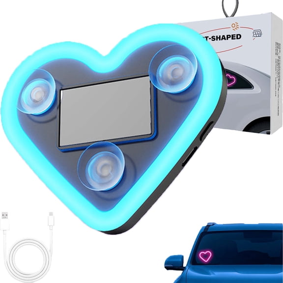 CLIQKWEN Car Solar Heart LED Light,Valentine's Day Solar Powered Triangle Heart LED Light – Wireless IP65 Waterproof C-Pillar Ambient Neon Light, Romantic Car Interior Decor for Couples