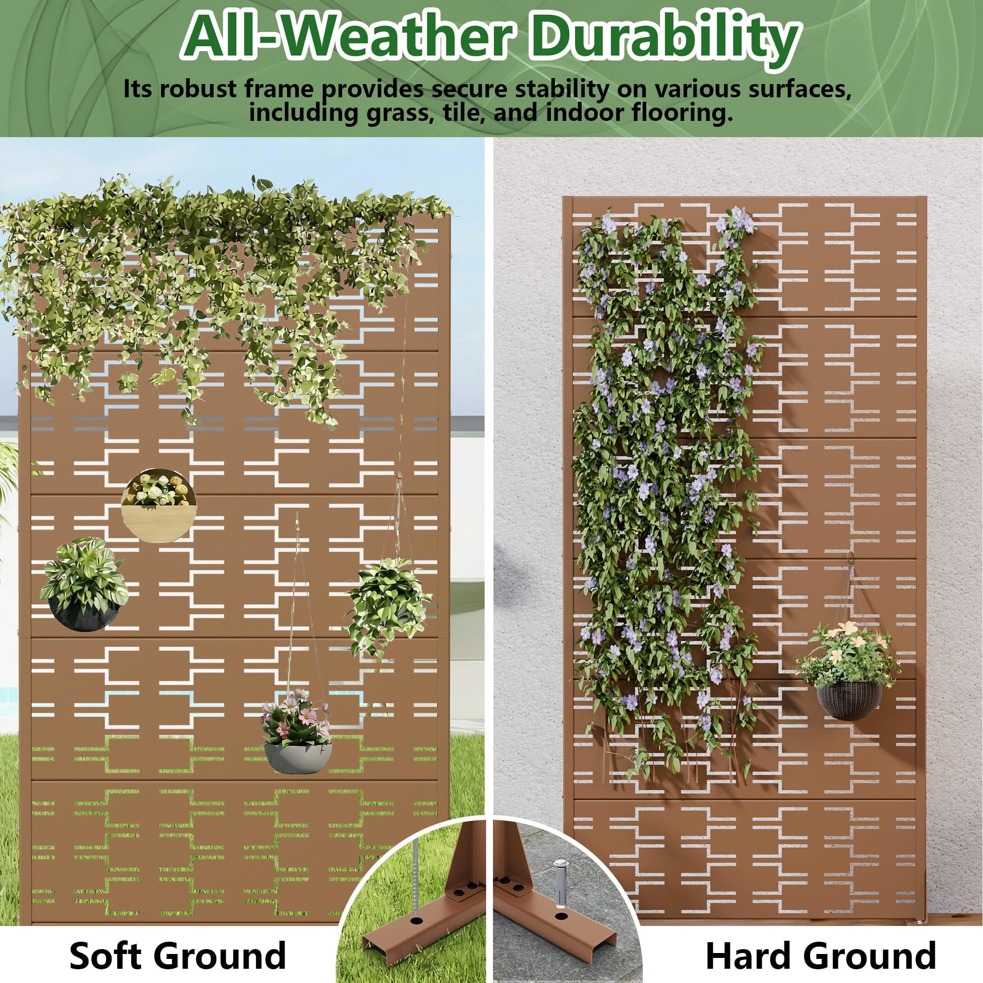 MAYEERTY Outdoor Metal Privacy Screen 6ft × 3ft Brown, 6-Panel Brick Pattern Decorative Screen for Patio