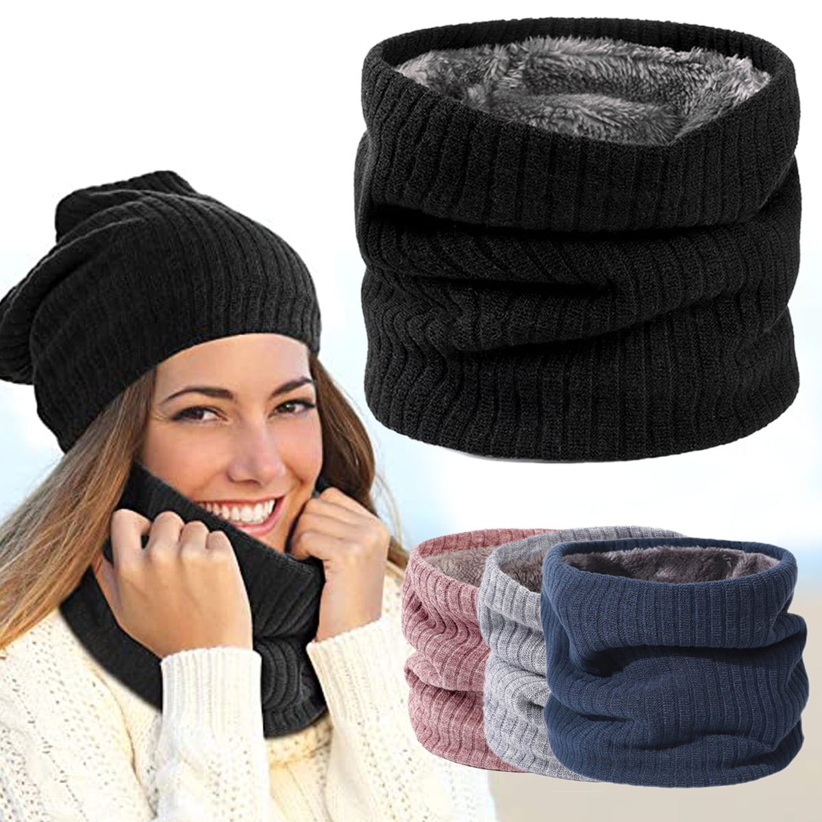 Women Warm Knit Neck Warmer Circle Wrap Loop Snood Scarf Winter Shawl Warmer+ 