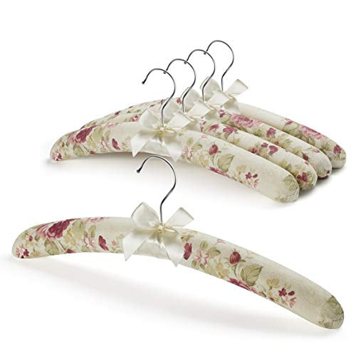 GLCON 16 inches Satin Padded Hangers for Sweaters - Thick Padded Clothes Hangers for Women Clothing - Foam Fabric Coat Hangers No Bump Fancy Canvas Covers for Adult Wedding Bridesm