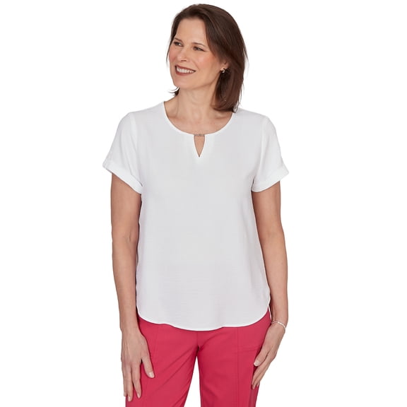 Alfred Dunner Womens Petite Solid Rolled Short Sleeve Tee