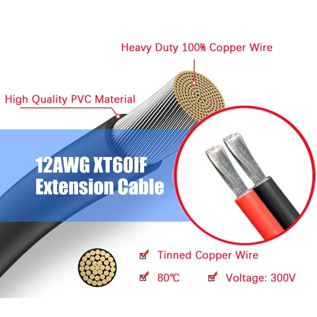 XT60i Extension Cable XT60i Cable Male to Female Connector for Power Solar Panel Remote Battery Accessories