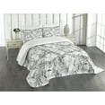 thumbnail image 3 of Ambesonne Grunge Quilted Bedspread Set 3 Pcs, Monochrome Sketch Leaf, King Size, White Black Grey, 3 of 5