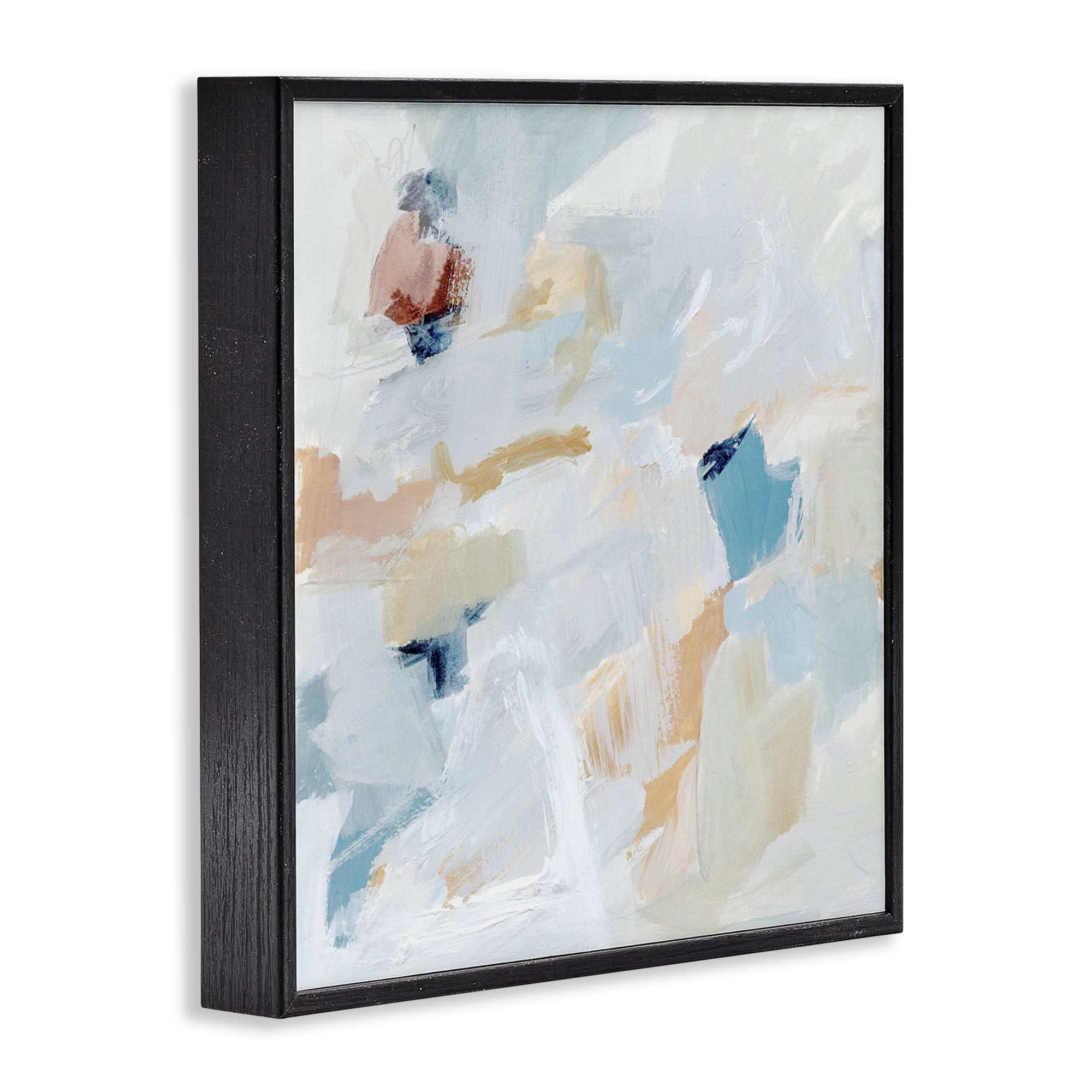 Stupell Industries Subtle Abstract with Blue Abstract Painting Black Framed Art Print Wall Art, 24 x 24