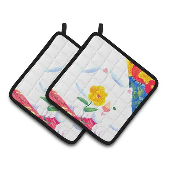 Carolines Treasures 6114PTHD Big white Cat Pair of Pot Holders  7.5HX7.5W multicolor