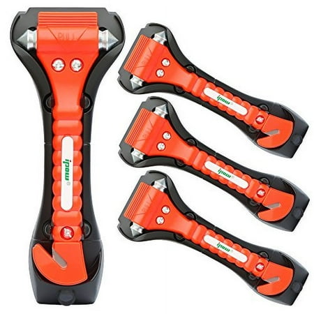 IPOW 4 PCS Car Safety Antiskid Hammer Seatbelt Cutter Emergency Class/Window Punch Breaker Auto Rescue Disaster Escape Life-Saving Hammer Tool,Big