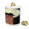 thumbnail image 3 of Moon Piggy Bank, Cat Silhouette Resting on a Brick Wall in a Starry Night Full Moon Imagery, Ceramic Coin Bank Money Box for Cash Saving, 3.6" X 3.2", Black Ivory Vermilion, by Ambesonne, 3 of 4