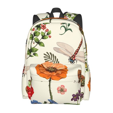 University Laptop Backpack Large-Capacity Lightweight University Work Vacation And Travel Backpack Casual Backpack Dragonflies And Flowers