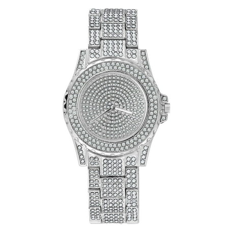 TekDeals Luxury Mens Silver Tone Iced out Simulated Lab Diamond Hip Hop Rapper