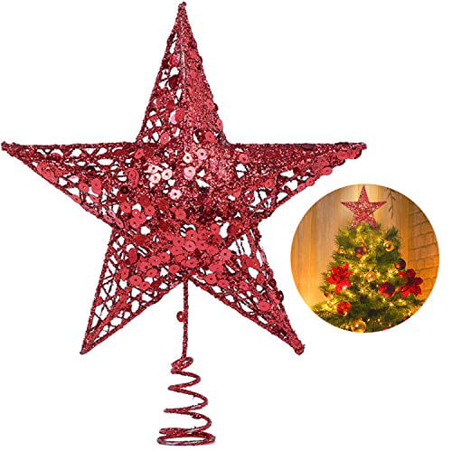 Glitter Star Christmas Tree Topper Decor Gold Powder Xmas Holiday Party Ornament 