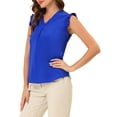 thumbnail image 4 of INSPIRE CHIC Women's Ruffled Sleeveless Pullover V- Neck Work Blouses Tops XS Royal Blue, 4 of 7