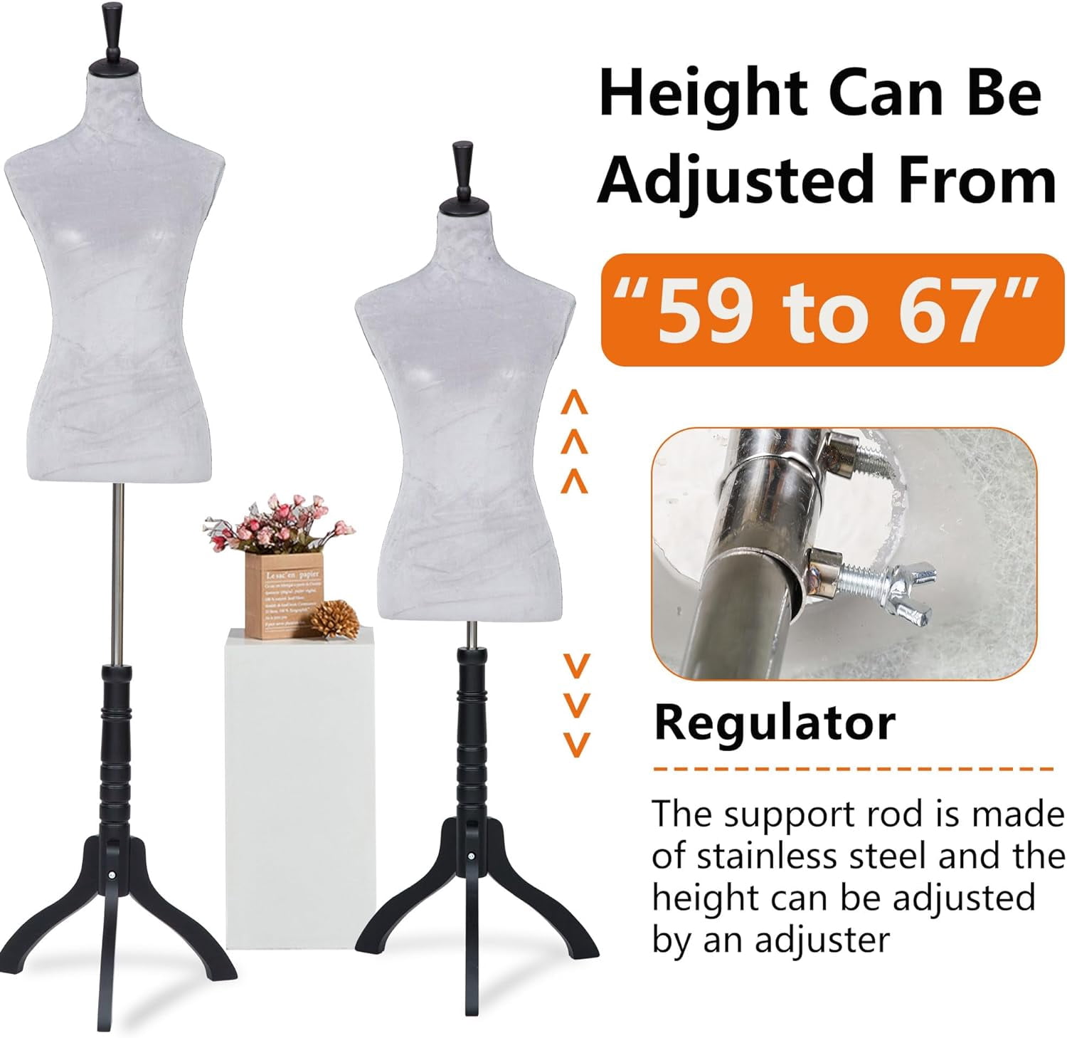YRLLENSDAN 59-67 Inch Mannequin Body Dress Mannequin with Stand Height Adjustable Sewing Mannequin Female Mannequin Full Body Dress Forms Dress Form Mannequin for Sewing Mannequin Torso Female, Grey