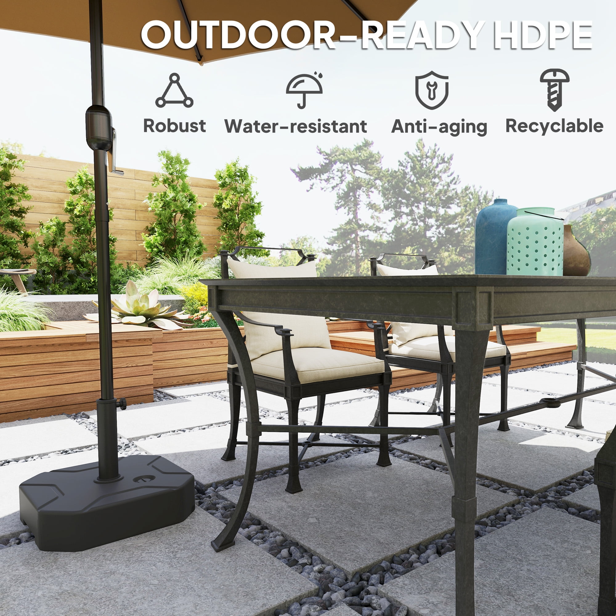 Outsunny Patio Umbrella Base Holder, Outdoor Umbrella Stand Base, Filled Up to 55lbs with Stand or 44lbs with Water for Garden, Poolside, Black
