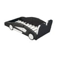 Euroco Modern Wood Race CarShaped Twin Bed for Children's Bedroom, PU Leather Upholstery, Black