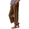 thumbnail image 2 of Womens Baggy Pants, Comdrip Women's Soft Stretch Elastic Waist Pull-on Long Trousers Lounge Trousers with Pockets Casual Pants for Women Coffee L, 2 of 9