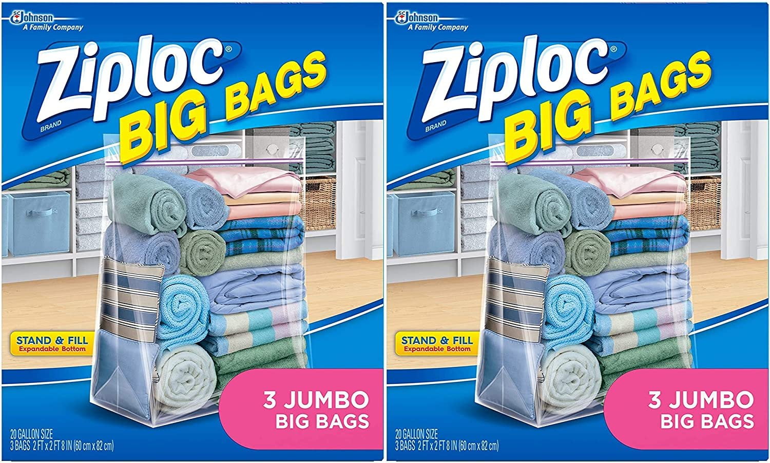 Ziploc Storage Bags, Double Zipper, Jumbo, 6count, BigBag, 2 pack