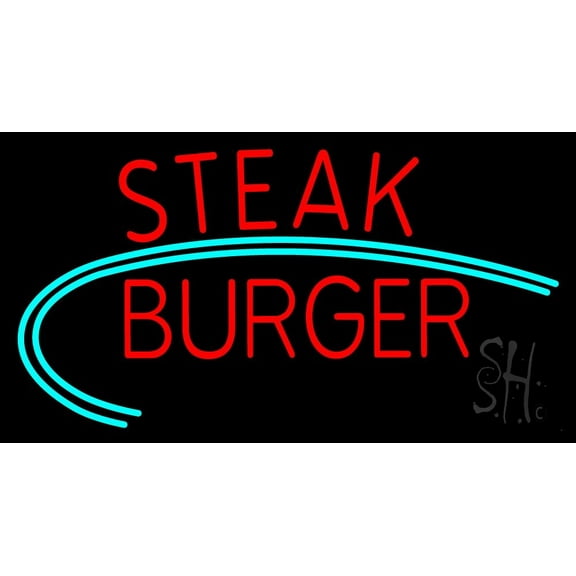 Steak Burger LED Neon Sign 13 x 24 - inches, Clear Edge Cut Acrylic Backing, with Dimmer - Bright and Premium built indoor LED Neon Sign for restaurant window and interior decor.