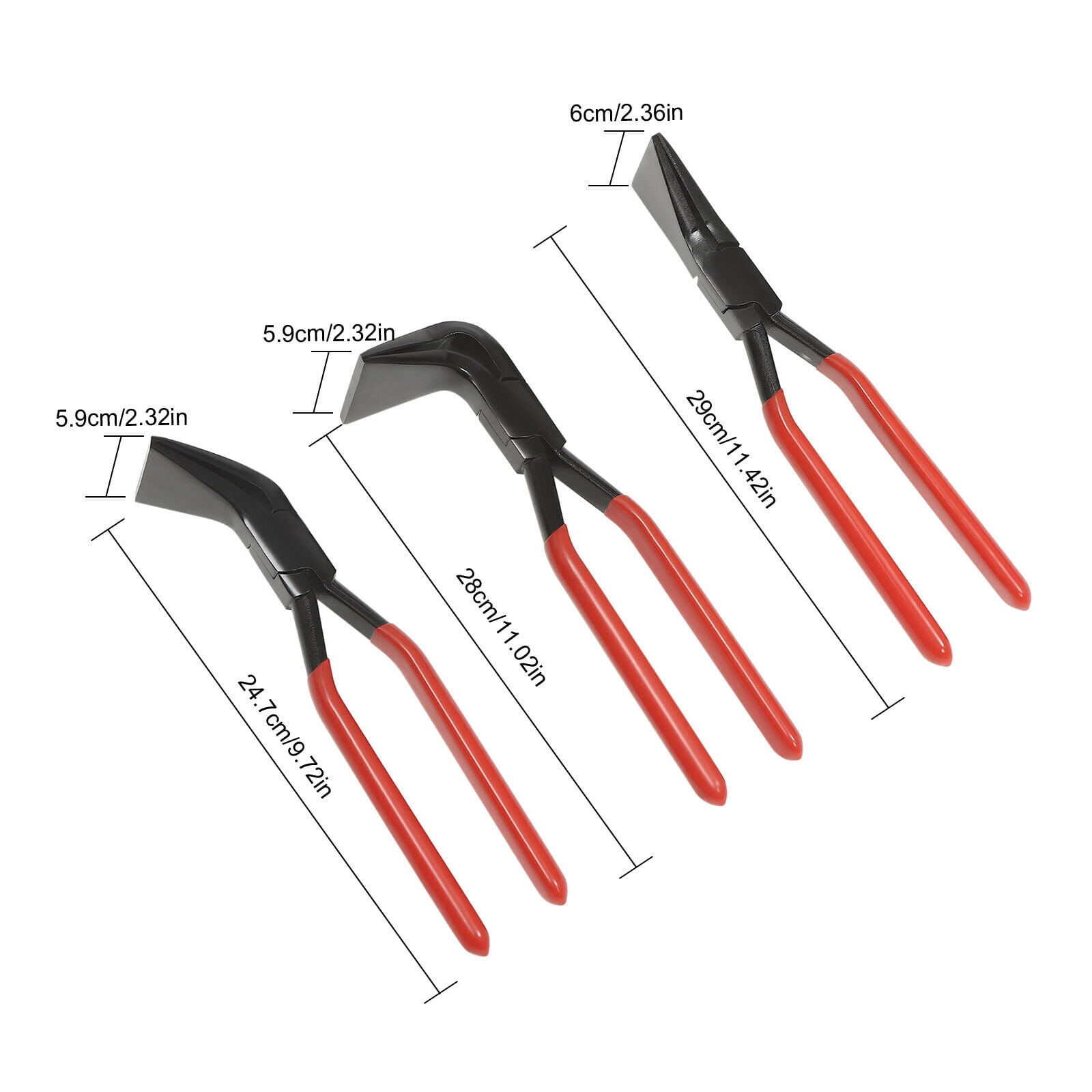 3-Pieces 0° 45° 90° Hand Seamers Sheet Metal Bending Pliers Hand Tool Red/ Black - Carbon Steel