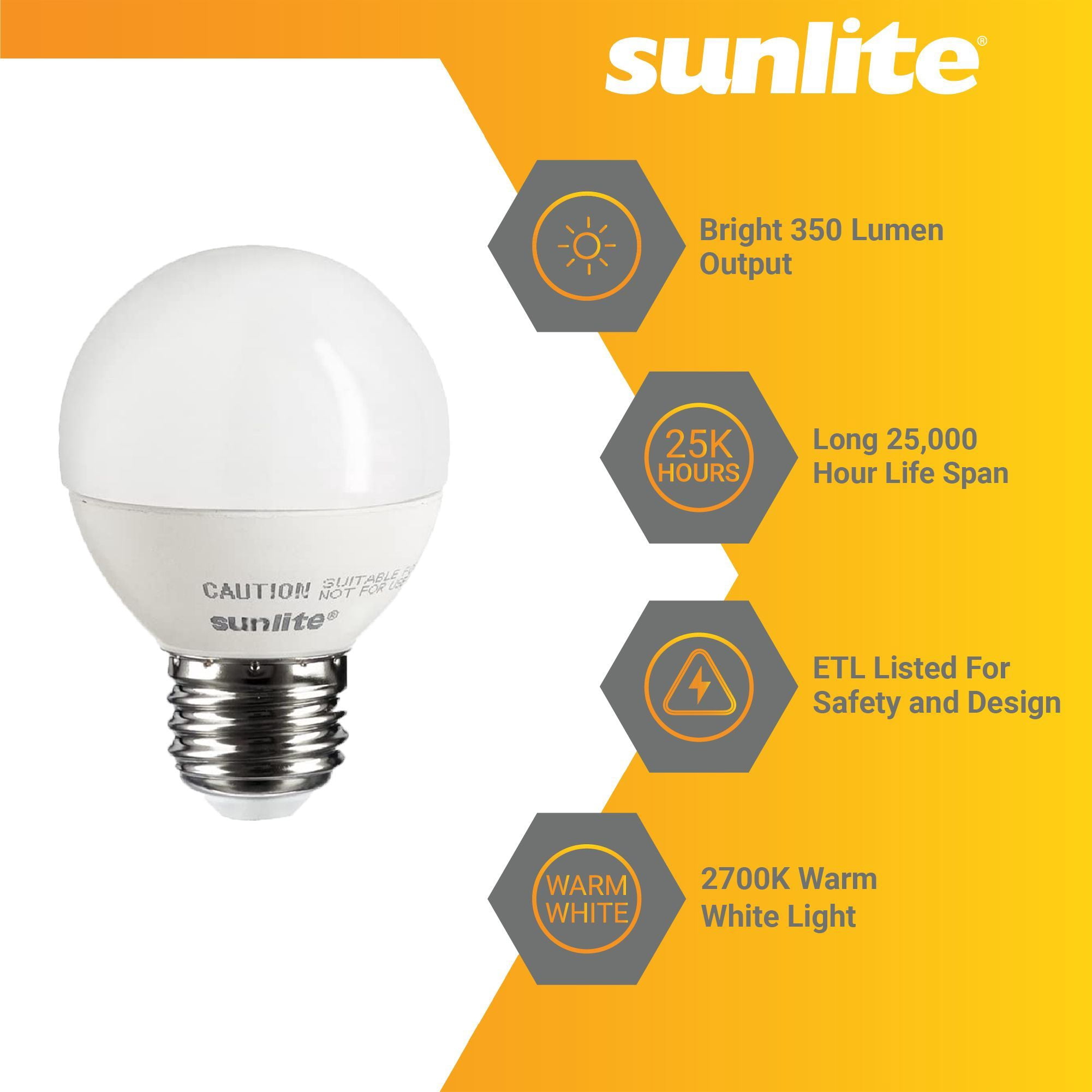 Sunlite LED G16 Globe Light Bulb, 7 Watts (60W Equivalent), 500 Lumens, Dimmable, Medium E26 Base, Short-Bulbs, Vanity Bulbs, Listed, Frosted, 2700K Soft White, 6 Count