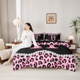 thumbnail image 4 of Manfei Leopard Print Letter H Bow Bedding Comforter Set, Rhinestone Queen Bedding Sets for Girls Women, Black Reversible, 7-Piece, 4 of 7