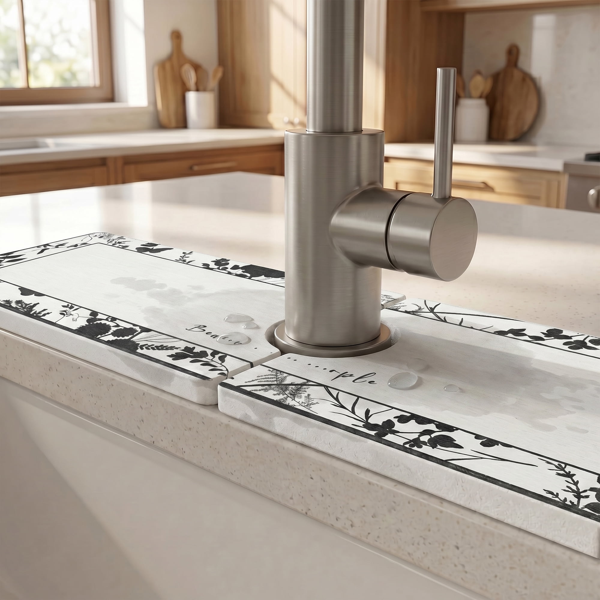 Unique Bargains Faucet Mat Versatile Kitchen Sink Mat for Home Black/White 15.7*3.9 in