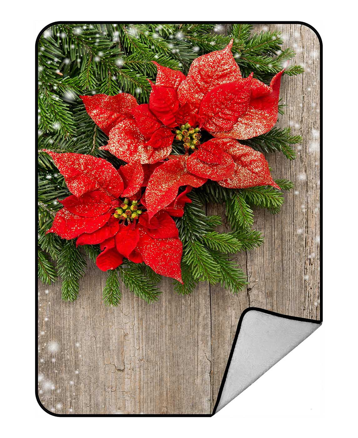 PKQWTM Beautiful Christmas Tree Branch Red Poinsettia Flower Blanket