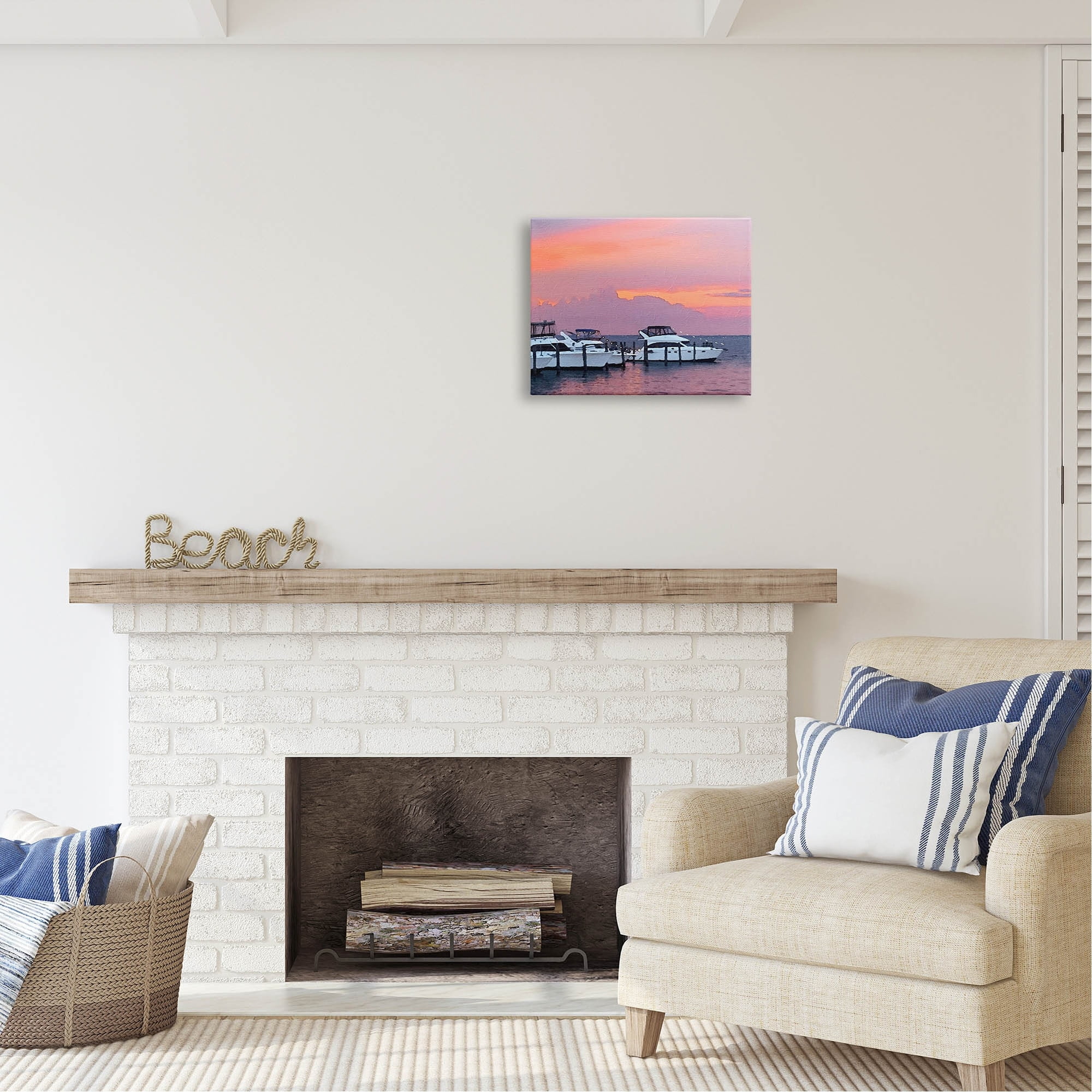 Stupell Industries Boat Harbor Pink Sunset Landscape Coastal Photography Gallery Wrapped Canvas Print Wall Art