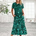 thumbnail image 1 of Fankiway Femmes Été Casual Manches Courtes Col Rond Robe Casual Flowy Tiered Maxi Robe de Plage avec des Poches Robe d'Été Imprimé Brillant Robes pour les Femmes Robes Grande Taille de Dégagement, 1 of 7