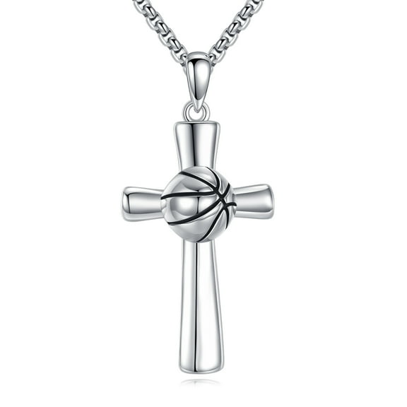 Basketball Cross Necklace 925 Sterling Silver Cross Pendant Basketball Jewelry Gifts For Women Men