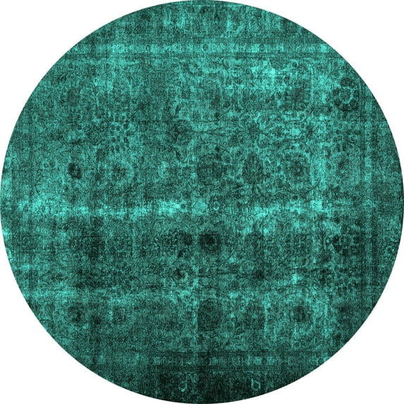 Ahgly Company Machine Washable Indoor Round Abstract Turquoise Blue Contemporary Area Rugs, 4' Round