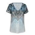 thumbnail image 3 of DYMADE Womens Summer Geometric Ethnic Print Short Sleeve V-Neck Pullover Basic T-Shirt Blouses, 3 of 4