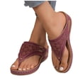 thumbnail image 4 of Fankiway Women's Wedge Flip Flops Thong Sandals Rhinestone Decor Non-Slip Comfortable Plus Size Summer Beach Slippers Wine 6.5, 4 of 9