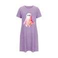 thumbnail image 5 of Sakmal Robe de Nuit Grande Taille pour Femmes Violette Ludique d'Halloween Douce Chemise de Nuit Col Rond Courte Imprimé Fantôme Manches Courtes Robes de Nuit P-2TG, 5 of 5