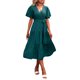thumbnail image 1 of VISgogo Vestido Midi Elegante de Verano para Mujer, Vestido de Manga Corta con Cuello en V de Color Sólido con Cinturón para Fiesta en la Playa VISgogo  moda, 1 of 4