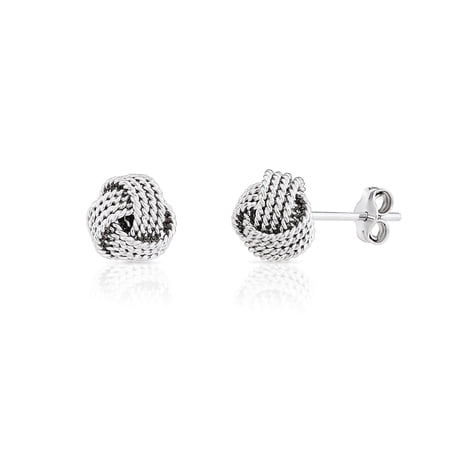 Tilo Jewelry 925 Sterling Silver Braided Twist Love Knot Stud Post Earrings with Secure Push-Backs | 8MM | Women & Unisex
