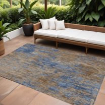 8' X 10' Navy Blue And Brown Abstract Washable Indoor Outdoor Area Rug