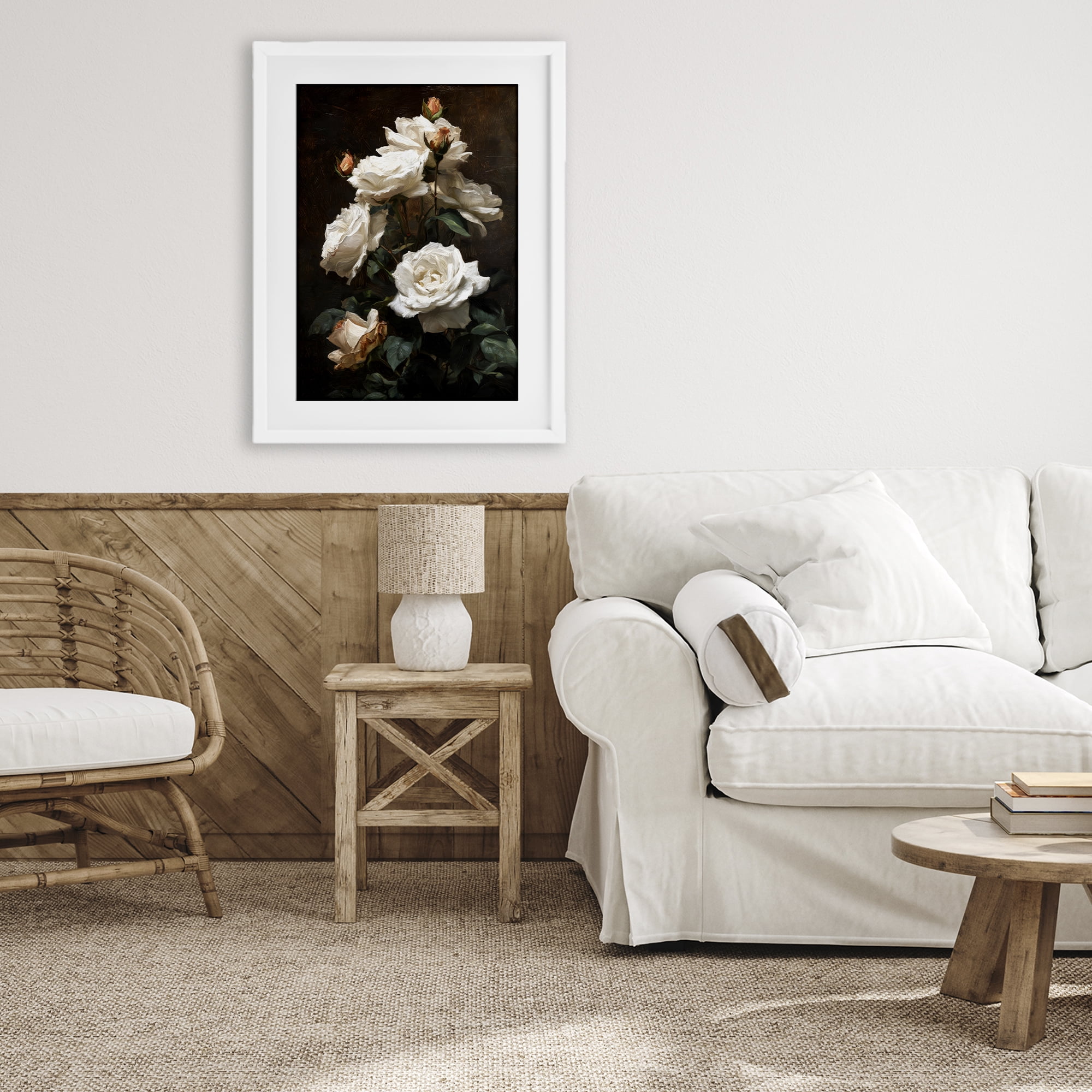 Stupell Industries Tower of White Roses White Framed Print Under Glass, design by Petal Prints Design