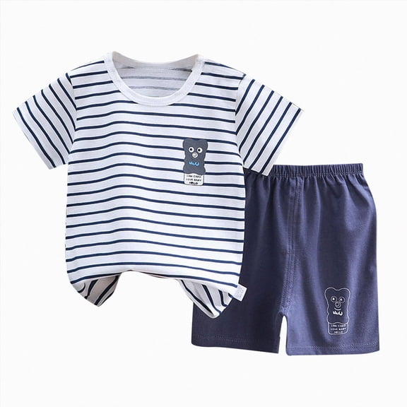 KPOPLK 2 Piece Boy Clothes Toddler Baby Boys Summer Outfits Clothing Short Sleeve Cotton Cute Print T-Shirt Shorts Set 3 Months-4T(4-5 Years,Light Blue)