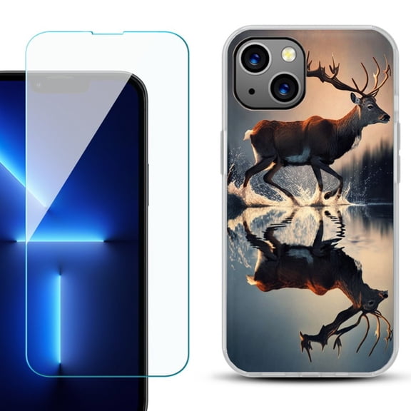 OneToughShield ® for iPhone 13 Shockproof Phone Case, with Tempered Glass Screen Protector - Deer Running