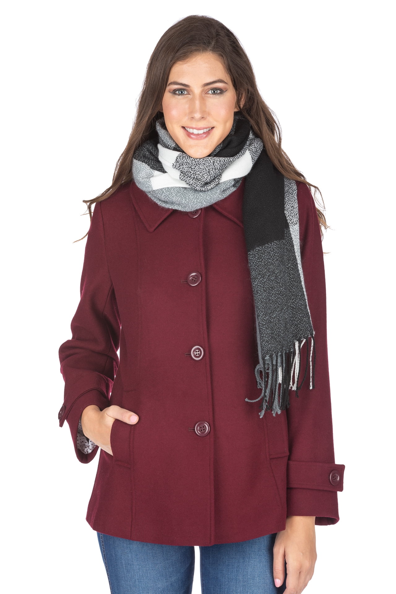 Haute Edition Women s Short Length Wool Blend Car Coat With Free Scarf haute-edition-women-s-short-length-wool-blend-car-coat-with-free-scarf