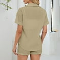 thumbnail image 3 of CheerKidz Women's Summer 2 Piece Sets Long Sleeve Button Down Shirts Matching Short Sets Beach Vacation Home Wear Outfits (Khaki,L), 3 of 5