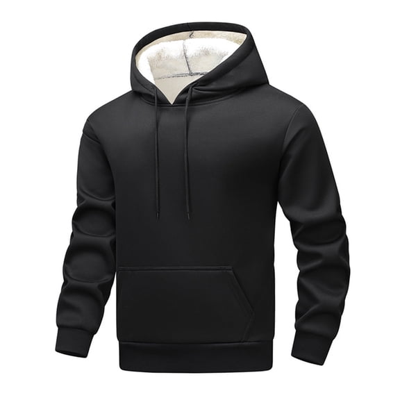 SYMOID Men's Fleece Lined Pullover Hoodie - 100% Polyester, with Kangaroo Pocket & Ribbed Cuffs, Warm for Fall/Winter Casual & Outdoor Use - Black, Size 2XL