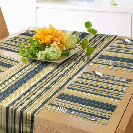 

Geometric Table Runner & Placemats Barcode Style Pattern in Retro Colors Straight Parallel Vertical Lines Set for Dining Table Placemat 4 pcs + Runner 12 x72 Dark Blue Grey Yellow by Ambesonne