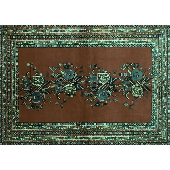 Ahgly Company Machine Washable Indoor Rectangle Persian Turquoise Blue Traditional Area Rugs, 5' x 7'